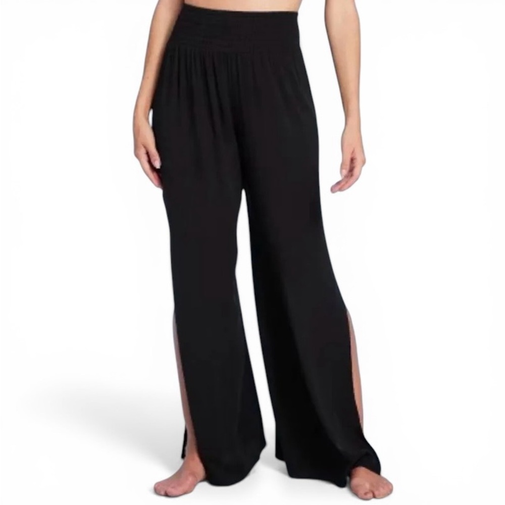 Shade & Shore Black Wide-Leg High-Rise Pants with Side Slit